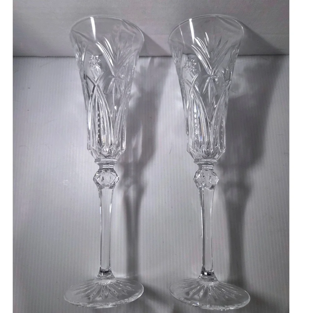 Pair Cristal D'Arques Durand Vincennes Lead Crystal Champagne Flutes France